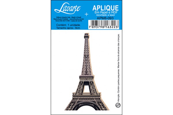 APLIQUE EM PAPEL E MDF ALT 08CM LITOARTE TORRE EIFFEL